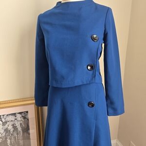 Dark Teal Long Sleeve Faux Two-Suit Dress with Button Accents